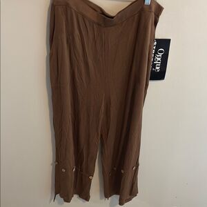 Onque casuals Brown Wide-Leg Pants with Button Detail nwt size xl